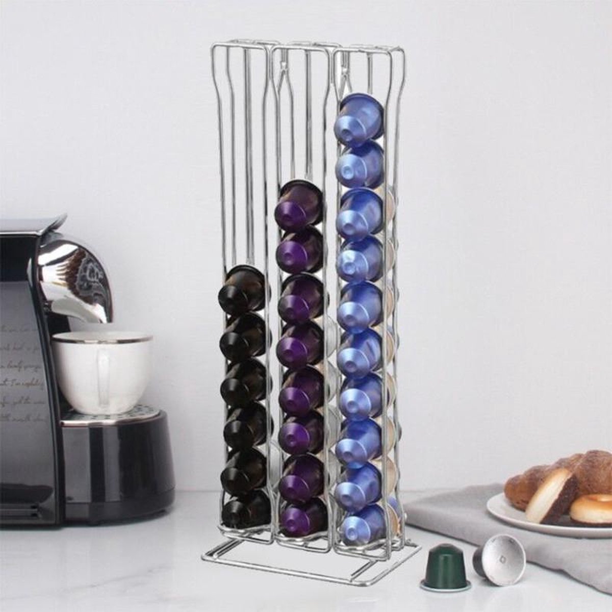 TDR - Nespresso capsulehouder - staand - Geschikt voor Nespresso en compatible Capsules - Geschikt voor 60 Capsules - Zilver