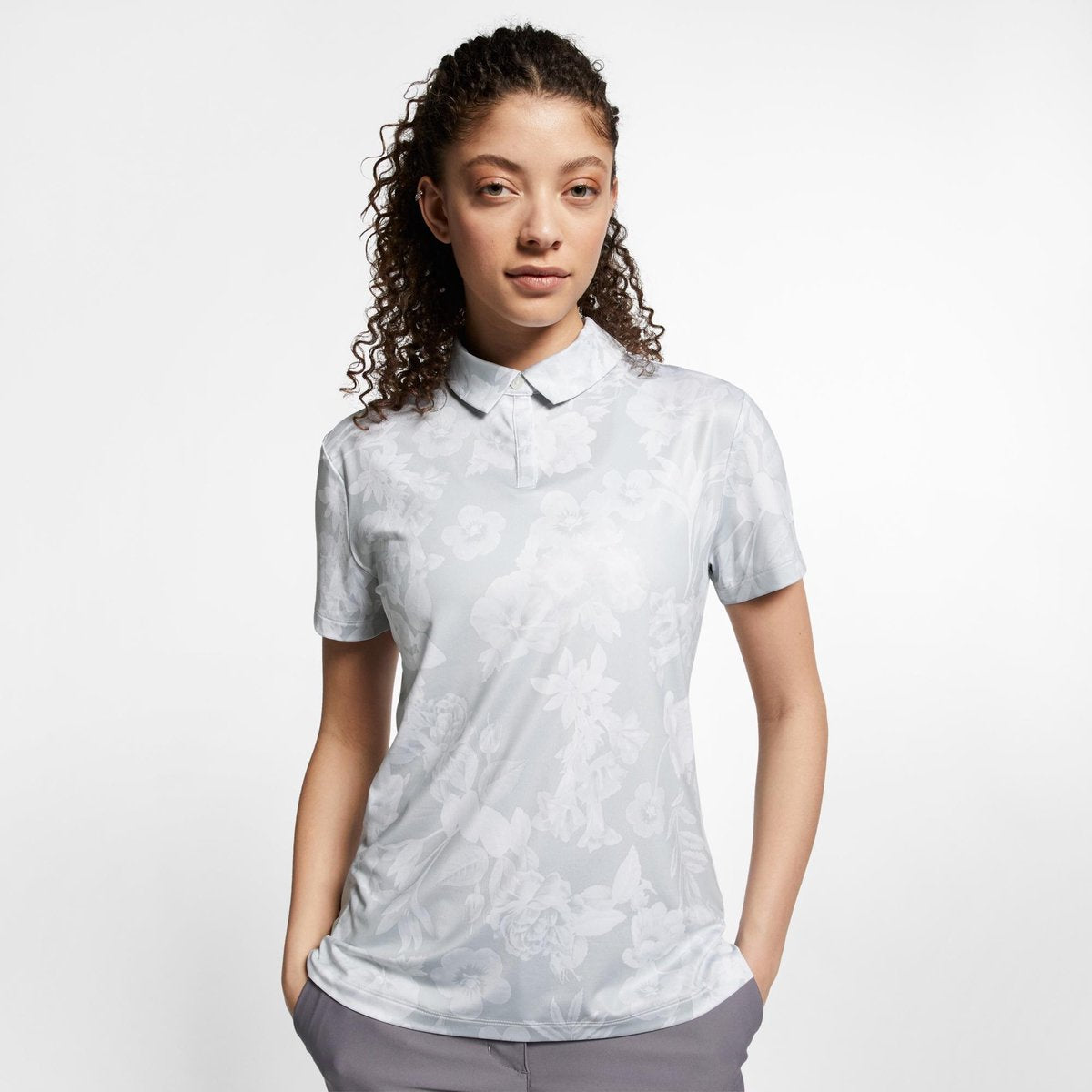 Nike Dri-Fit Aop Sport Polo Dames - Pure Platinum/White - Maat S