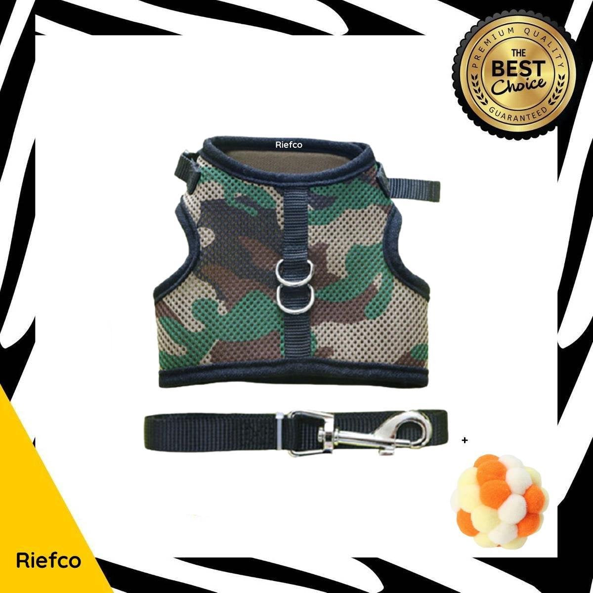 Riefco Kattenharnas met looplijn - Inclusief kattenspeeltje- Kattentuigje met looplijn - Camouflage - Maat L - Kattenlijn - Kattentuig