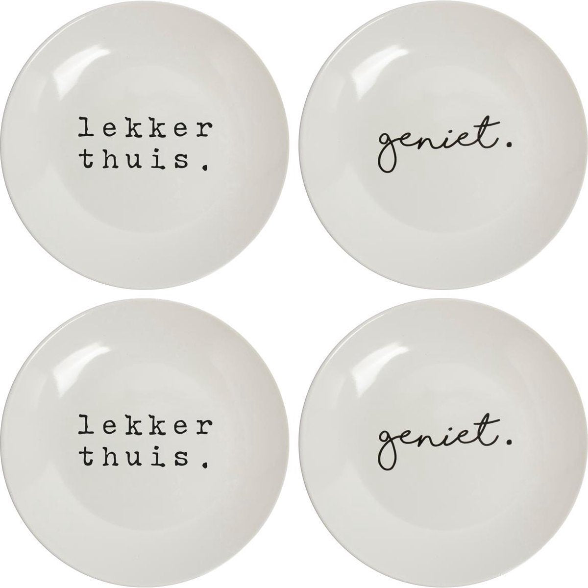 Gusta Bordenset 2 stuks Ø˜20 cm "Geniet" en "Lekker thuis" - wit - set 2 stuks