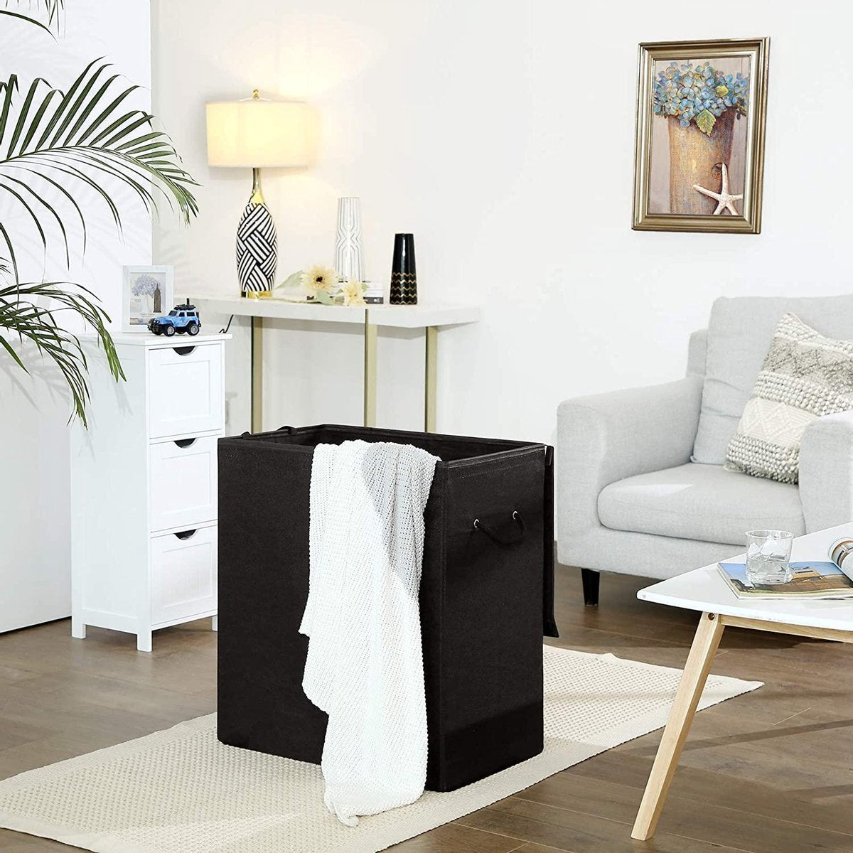 Nancy's Zwarte Wasmand - Wasmanden met deksel - Opvouwbaar - 69.25 x 39.4 x 5.6 cm