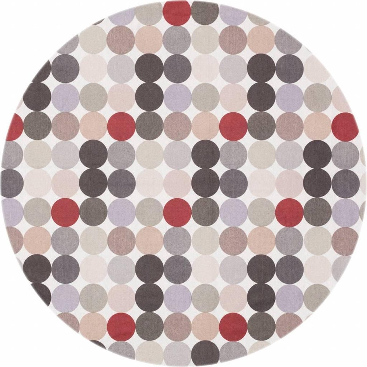 MixMamas Rond Tafelkleed Gecoat - Ø 140 cm - Grote Stip Beige/Crème/Grijs/Rood