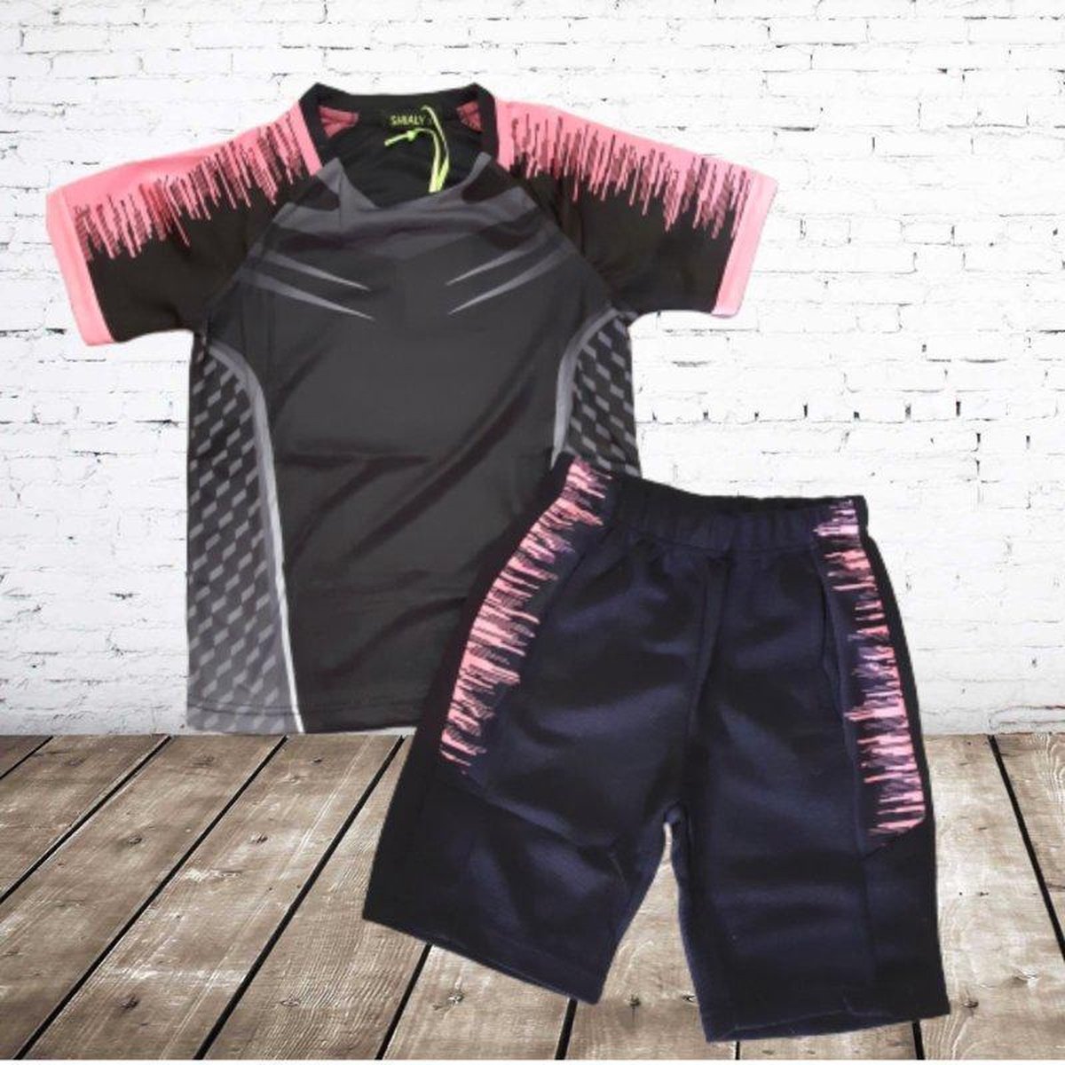 s&C Trainings set zwart roze - 110/116