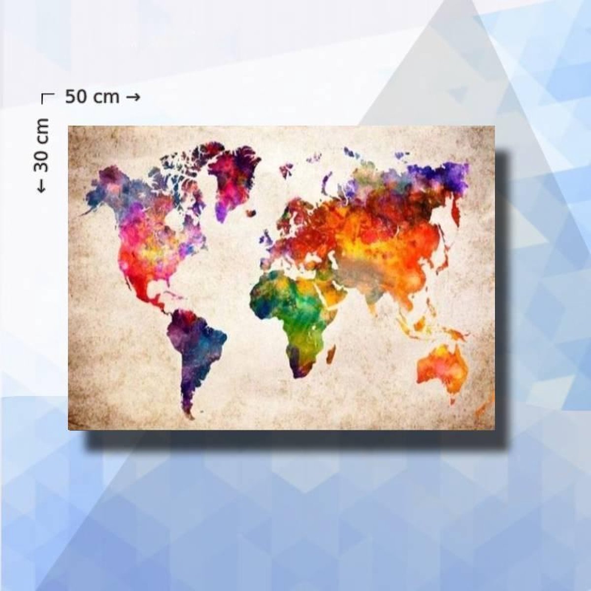 Diamond Painting Pakket Wereldkaart Met Kleuren - vierkante steentjes - 50 x 30 cm