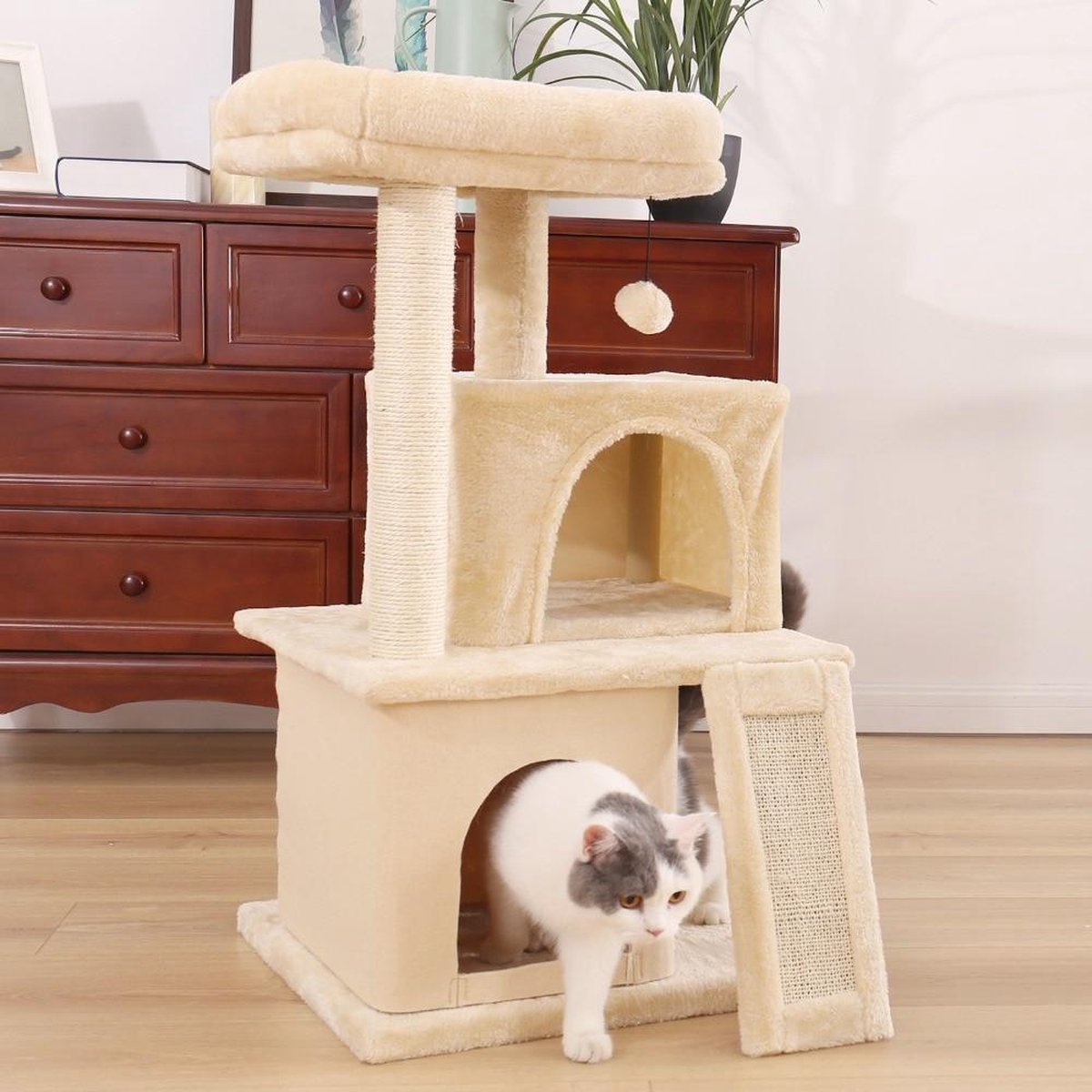 Baymate H228cm Huisdier Krabpaal Speelgoed Condo Kat Klimmen Toren multi-layer Met Hangmat Kat Huis Meubels Krassen Massief houten Post voor Kat AMT0014BG