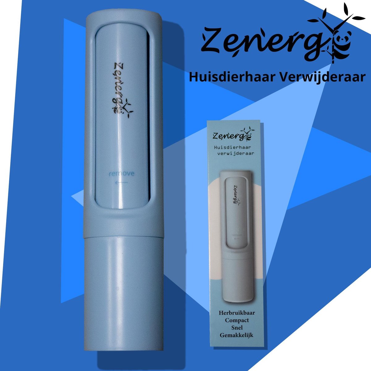 Zenergy Luxe Huisdierhaar Verwijderaar - Kattenhaar & Hondenhaar - Roller - Borstel - Kleefroller - Pluizen verwijderaar - Kleding roller - Blauw