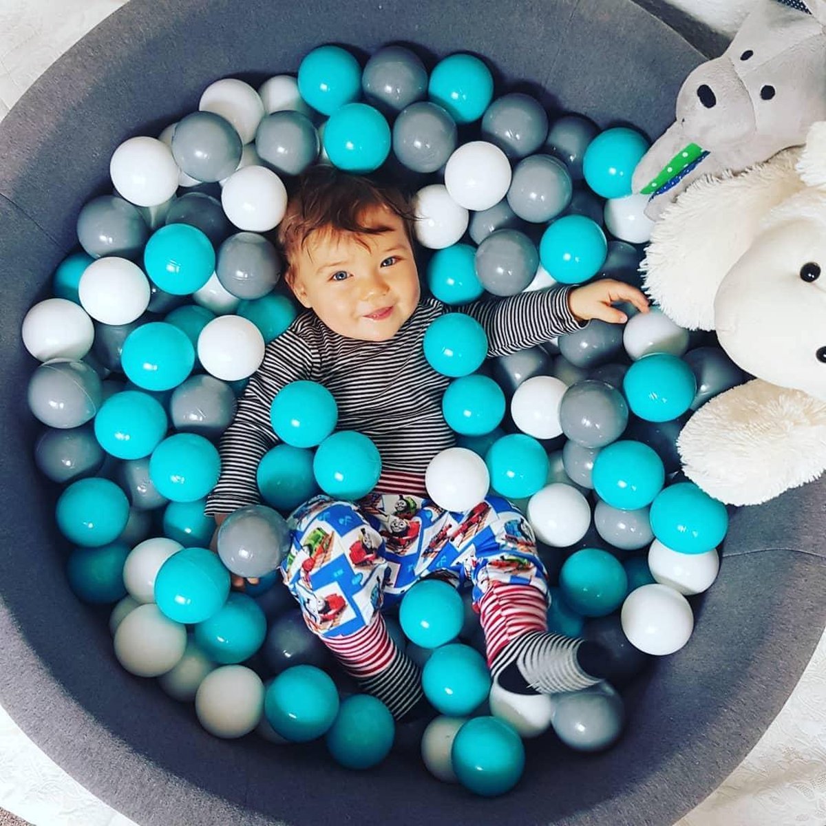 Ronde Ballenbak set incl 300 ballen 90x40cm - Donker Grijs: Turquoise