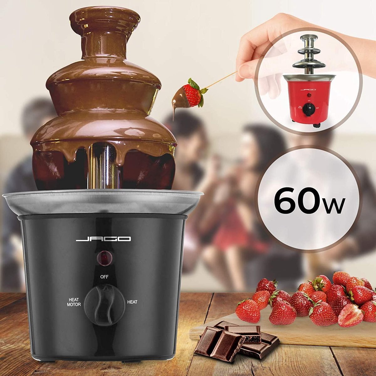 Chocolade fontein - Chocolade fondue - Chocoladefontein - Chocoladefondue - Smeltchocolade - Fondue - RVS - 60 Watt - Zwart