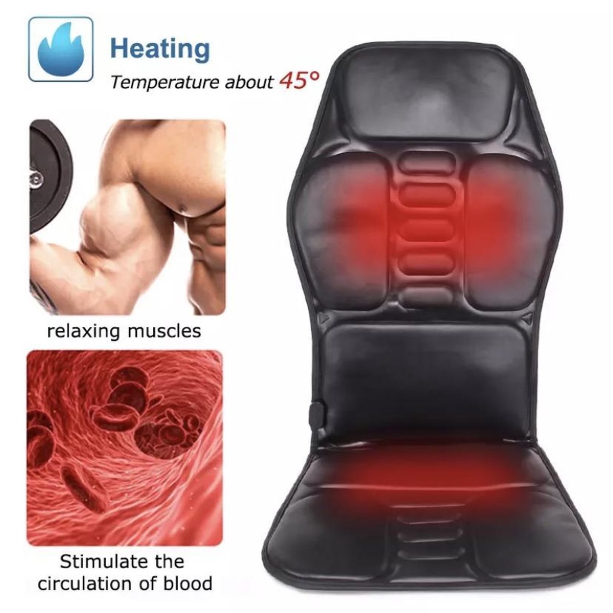 Auto massage stoel kussen Auto aansluiting en stekker. Warmte en vibratie standen