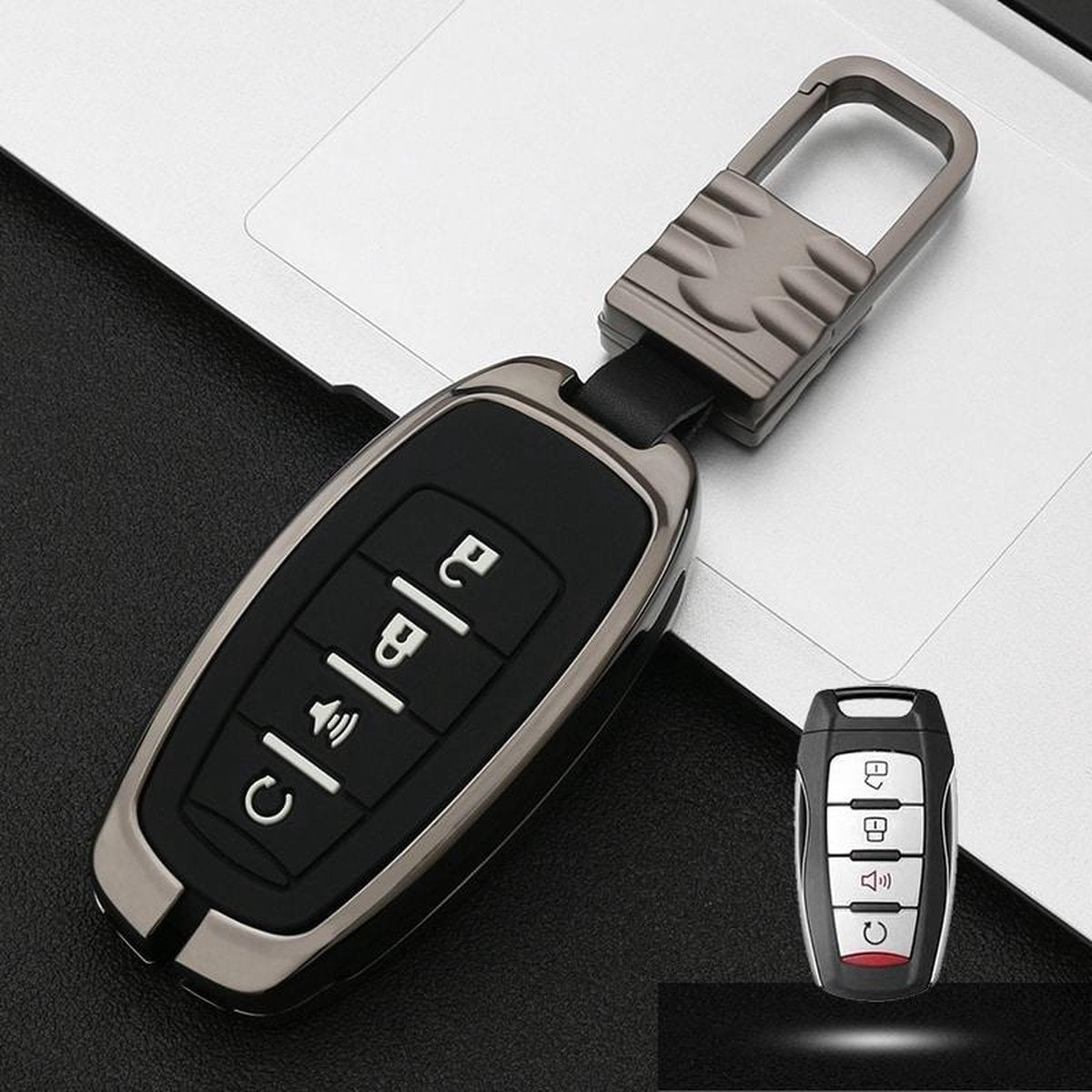 Auto Lichtgevende All-inclusive Zinklegering Sleutel Beschermhoes Sleutel Shell voor Haval D Style Smart 4-knop (Zilver)
