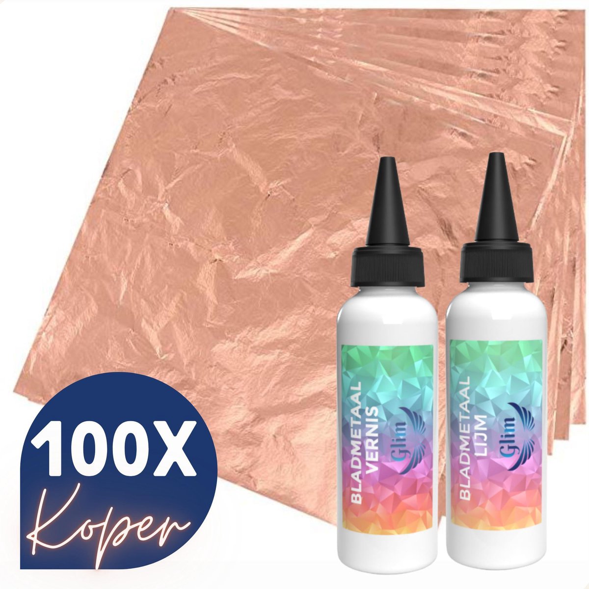 Bladmetaal – 100 vellen – KOPER – Imitatie bladgoud – Hobby – DIY pakket volwassenen – 16*16cm – INLCUSIEF LIJM + VERNIS