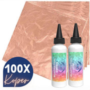 Bladmetaal – 100 vellen – KOPER – Imitatie bladgoud – Hobby – DIY pakket volwassenen – 16*16cm – INLCUSIEF LIJM + VERNIS