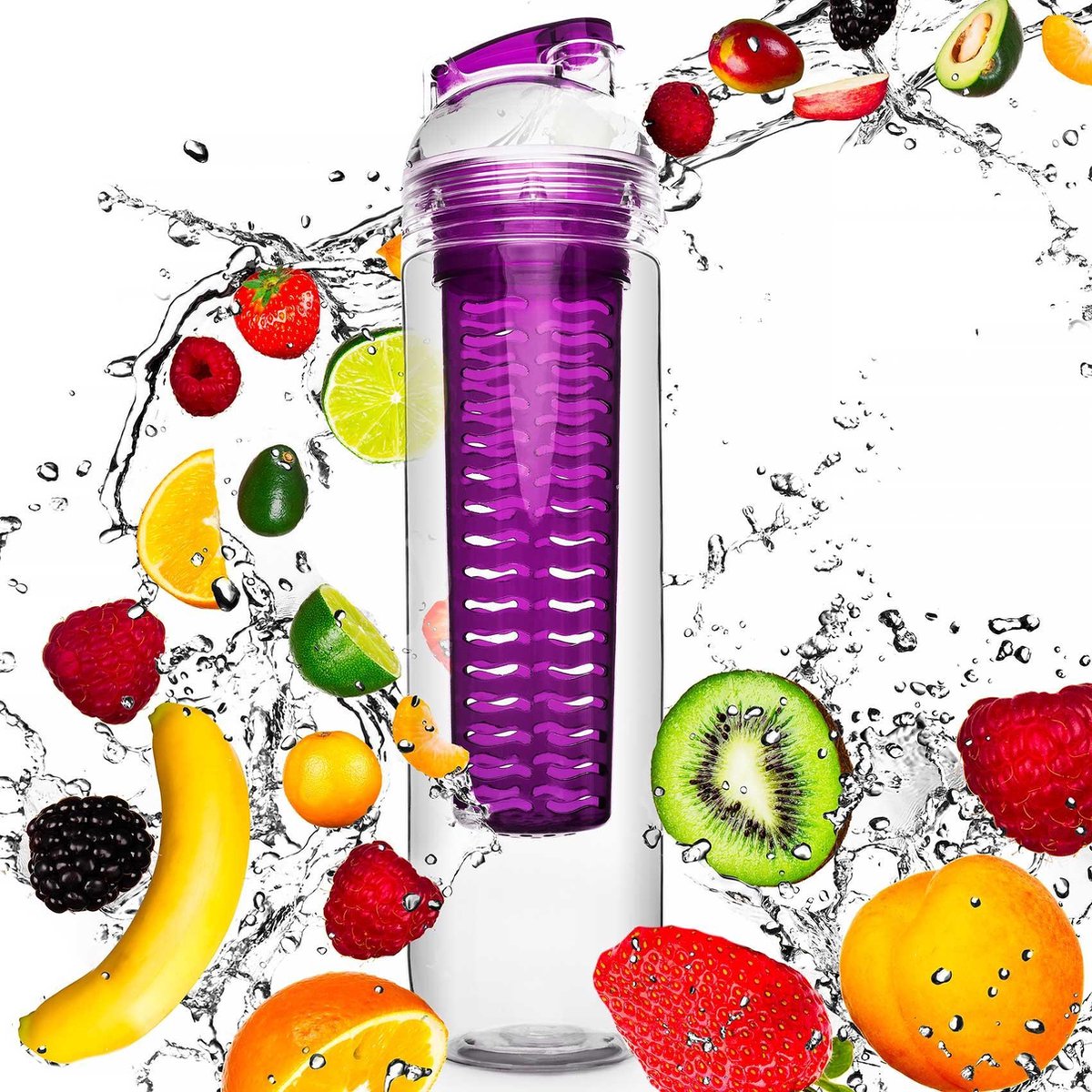 #DoYourFitness - Fruitwater fles - »FruitBottle« - Fruit infuser voor fruitpunches / groente spritzers - 800ml - lila