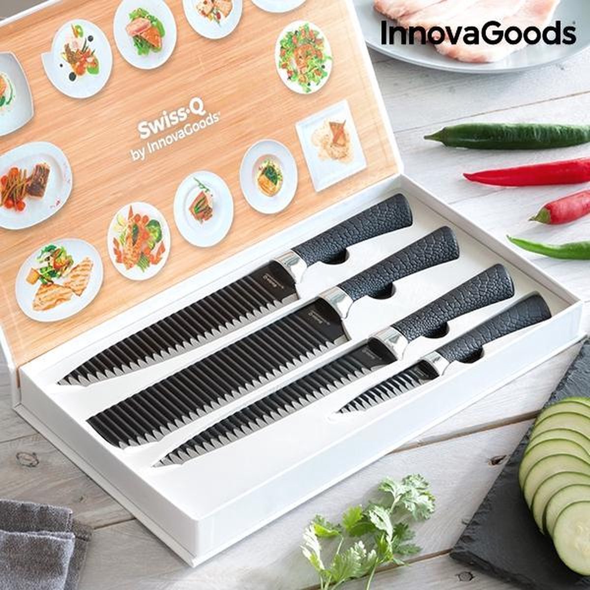 InnovaGoods Swiss Q Namiutsu Black Shark Messenset (4 Stuks)