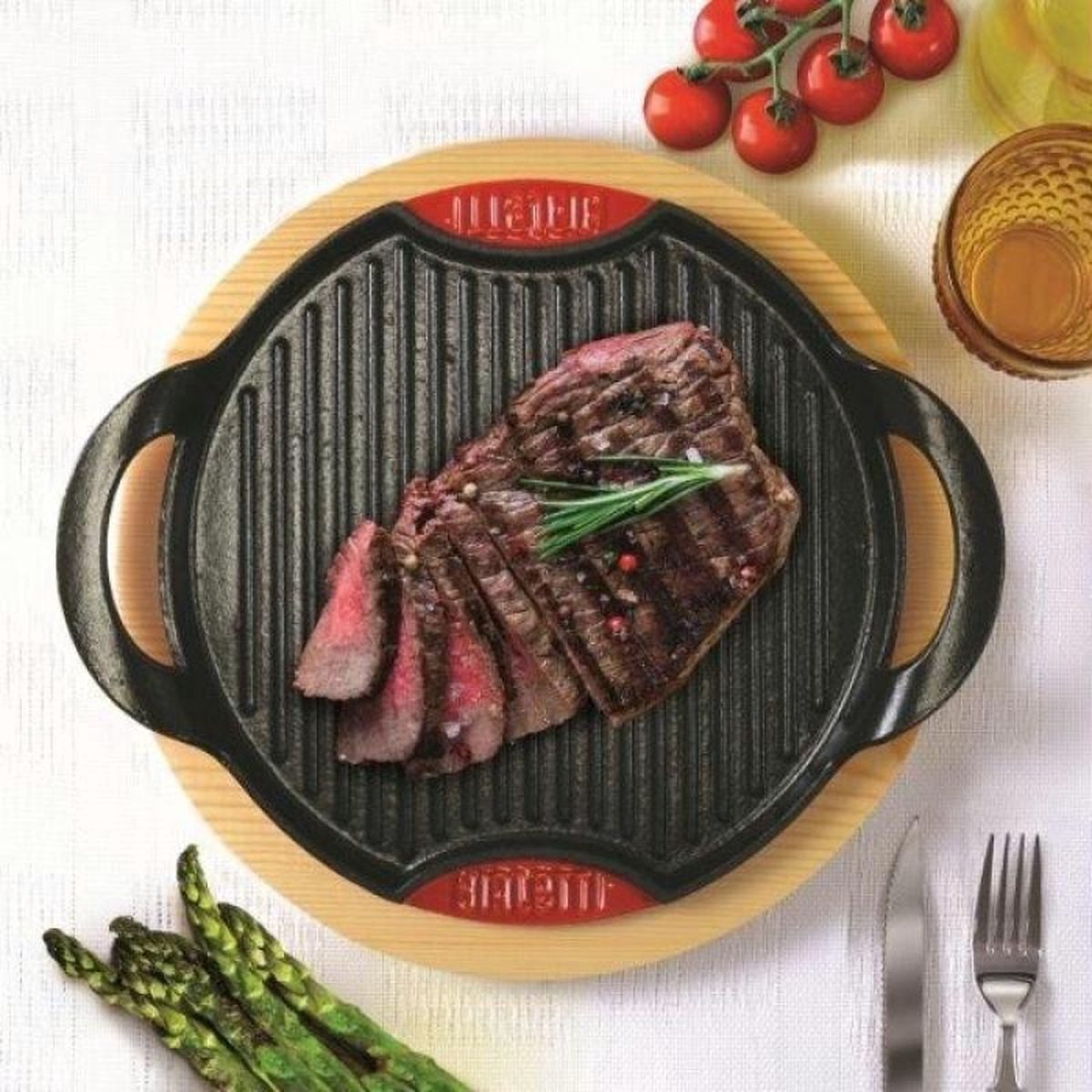 Bialetti Ghisa Grillplaat met houten basis - gietijzer/hout