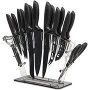 KitchenBrothers Messenset met Blok - 17-Delig - Keukenmessen incl. Koksmes - Messenslijper en Keukenschaar - Anti Kleeflaag - Zwart