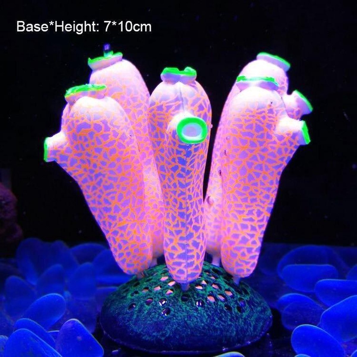 Dierplezier - Aquarium decoratie - Koraal - Kunstplant Aquarium Fluo - Planten voor aquarium - Mooie neon planten –Planten oranje planten met paddenstoelen - Aquariumdecoratie - Aquariumversiering - Benodigdheden aquarium – 7 cm x 11cm