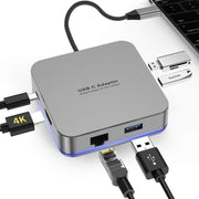 SBVR EV39 | 6 in 1 USB-C Adapter Hub | HDMI (4K) / RJ45 Ethernet / 3* USB-A 3.0 / USB-C Power Delivery | Voor MacBook Air / Pro / HP / Dell / Huawei / Microsoft