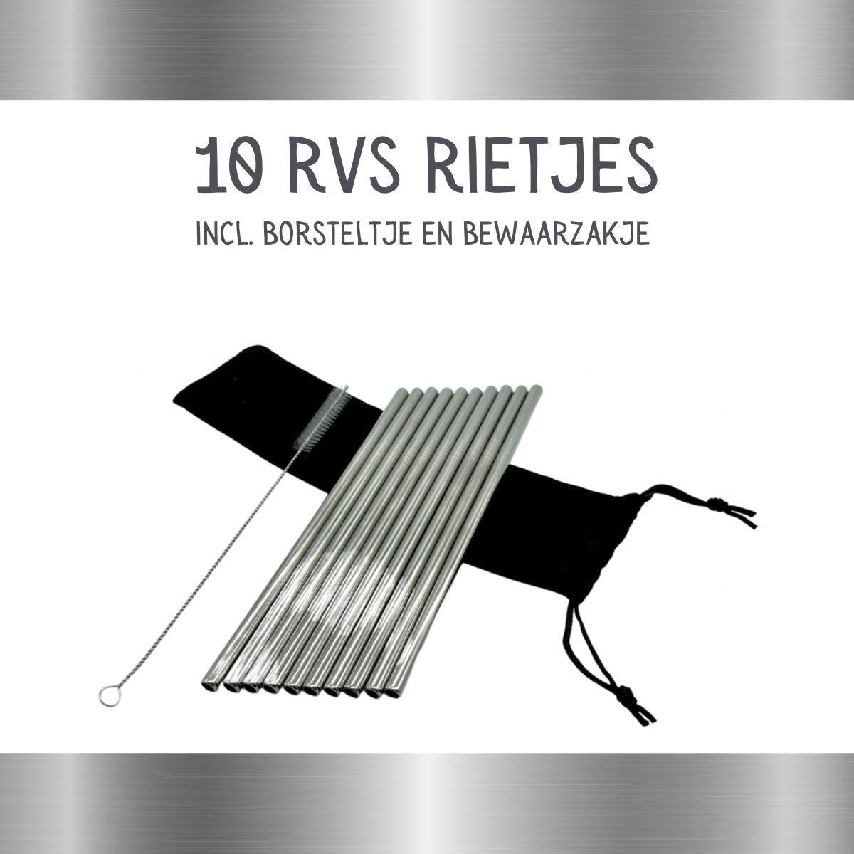 10 green-goose® RVS Herbruikbare Rietjes Met Schoonmaakborstel en Bewaartasje | Rechte Metalen Rietjes | 210 x 5 mm |  Duurzame Rietjes | Milieubewuste Rietjes