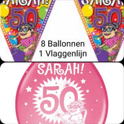 1 maal Vlaggenlijn Sarah  & 8 Ballonnen Sarah