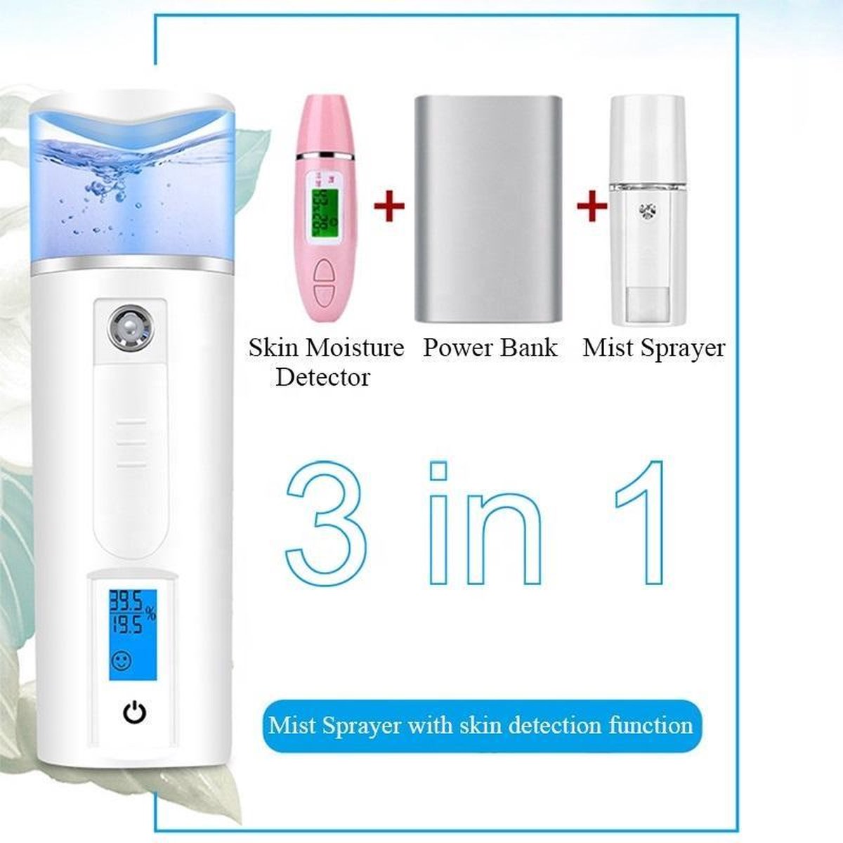 3 in 1 Large Capacity Nano Moisture Spray Face Humidifier | Gezichtssauna's | skin humidifier | Gezichtsbevochtiger | Luchtbevochtiger - wit