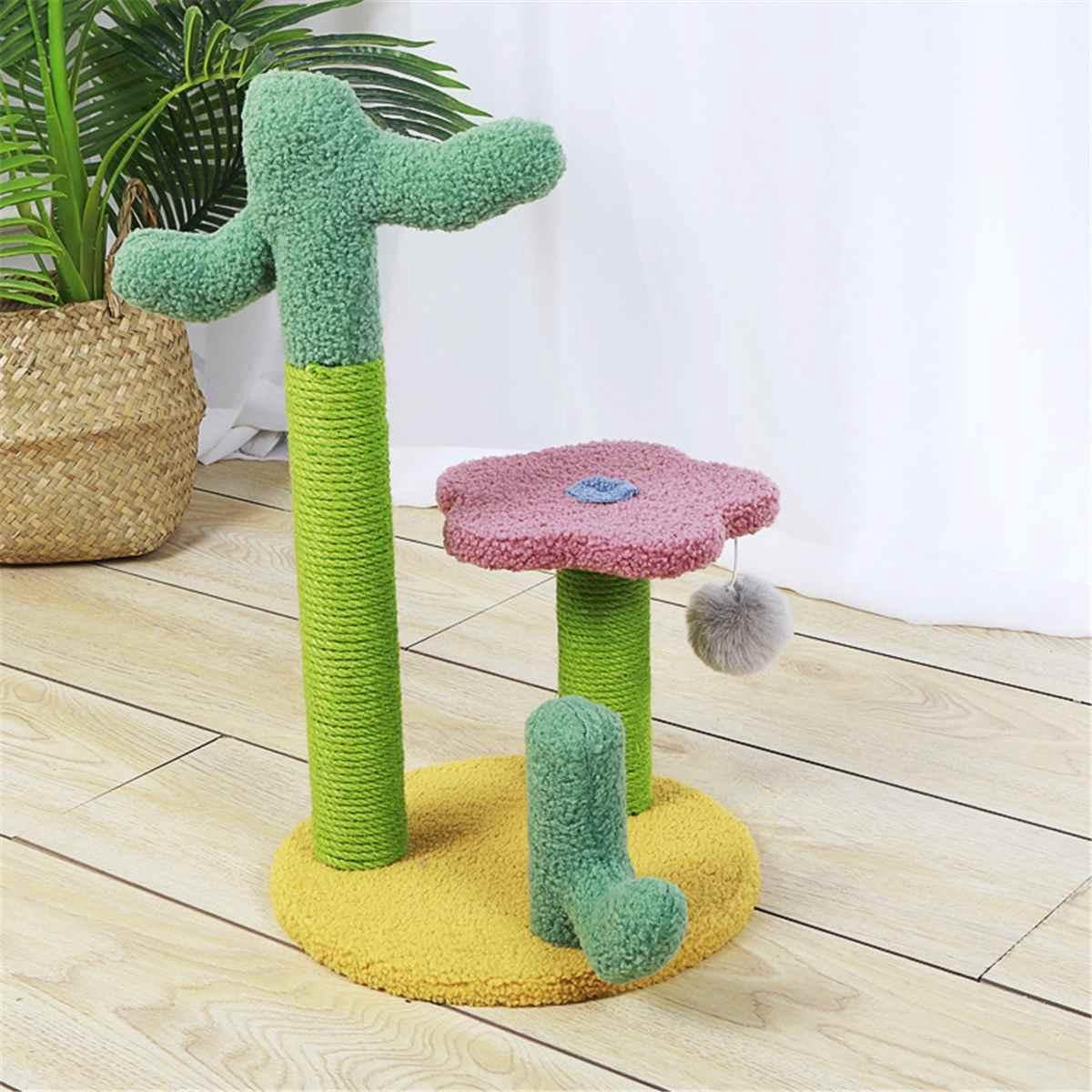 TBG Cactus Krabpaal Kat Klimmen Toren Stabiele Pluche Zitstokken Kat Krabpalen Activiteit Centrum Grot Speelgoed voor Indoor Katten Activiteit Pink