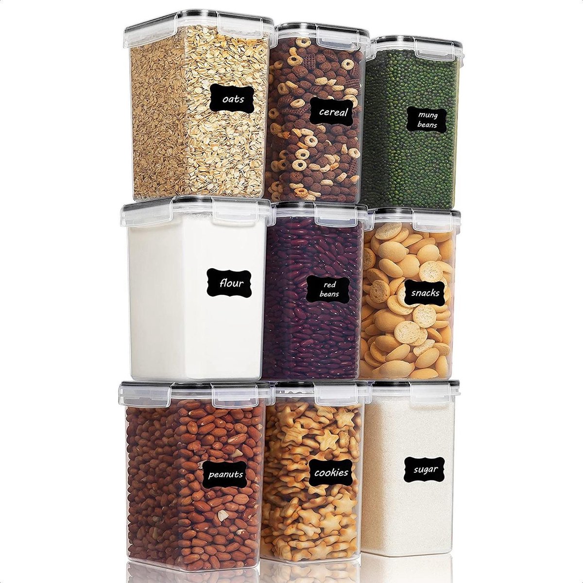 SensaHome Voorraadpotten - 1.6 Liter  - Set van 9 – Lucht en waterdicht – Transparant/Doorzichtig - BPA-vrij – Stapelbaar - Vaatwasserbestendig