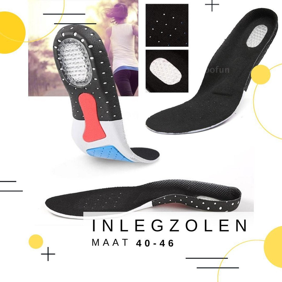 Inlegzolen Tegen Hielspoor En Onderdrukking Van Pijn- Gelzolen / Inlegzooltjes - Maat 40/41/42/43/44/45/46/ Gel Zooltjes Zolen - Sport Schoenen Zooltjes - Zwart