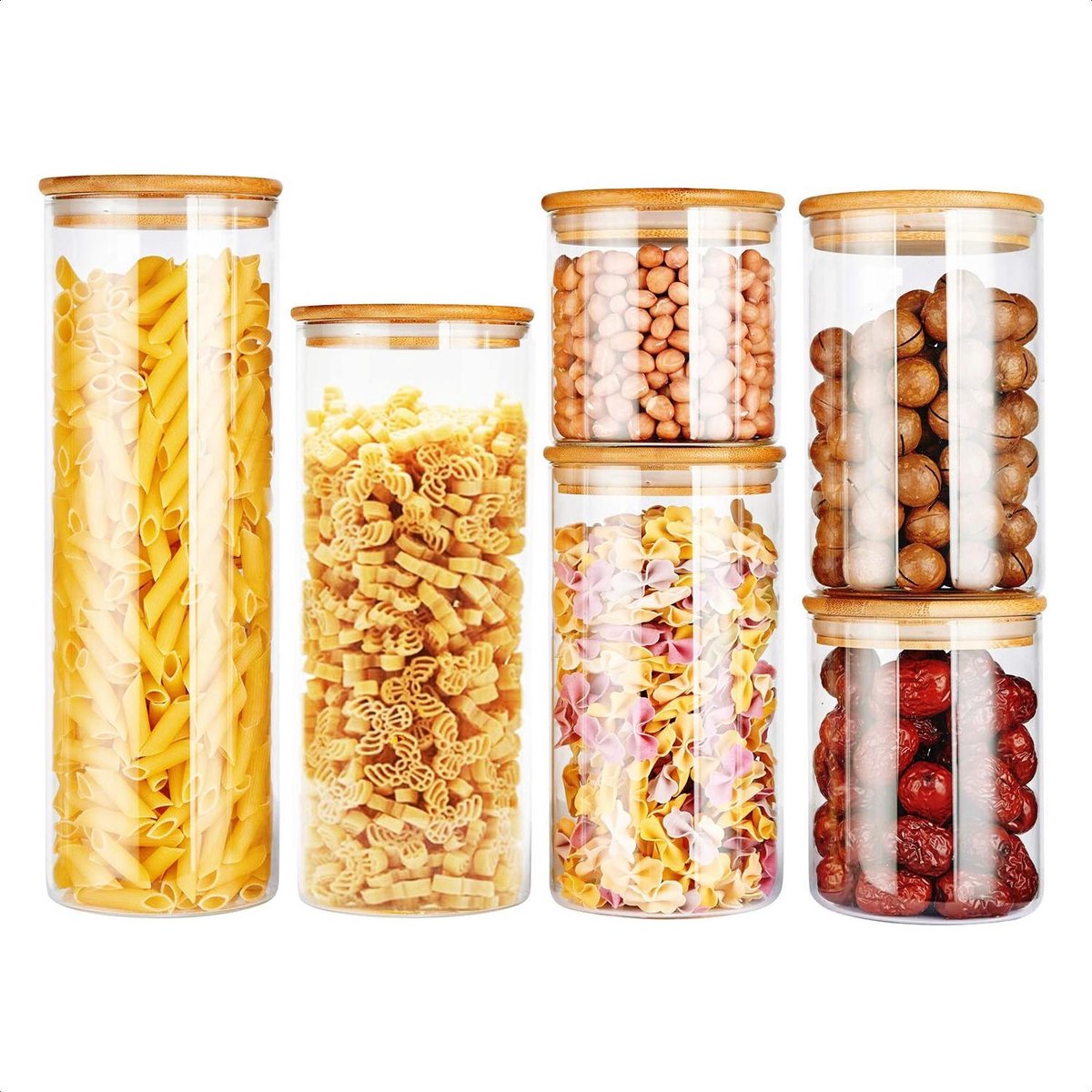 SensaHome 6 Glazen Voorraadpotten - Luchtdichte Deksels - Opstapelbaar -  Voorraadbussen voor Spaghetti/Pasta/Rijst/Koffie/Thee/Kruiden