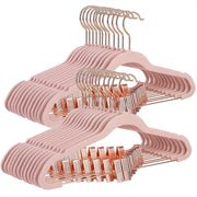 Nancy's Fluwelen Kledinghangers- Set van 24- 42.5 cm - Broekhanger - Kleerhanger - Verstelbare Clips - Roségoud - Lichtroze - Anti-Slip