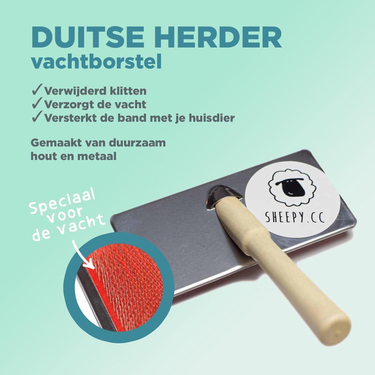 Borstel Duitse Herdershond - Handzaam - Sterk - Duurzaam hout en metaal - Maakt de vacht van je Duitse Herdershond weer klit- en viltvrij - hondenvacht borstel