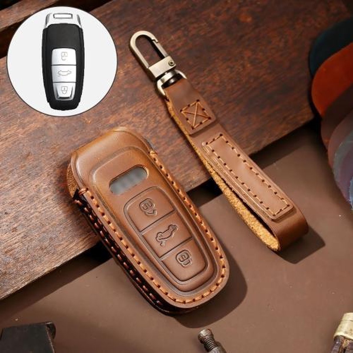 Hallmo Auto Koeienhuid Lederen Sleutel Beschermende Cover Sleutel Case voor Audi A6L / A8L / A4 / A7 / A5 C Stijl (Bruin)