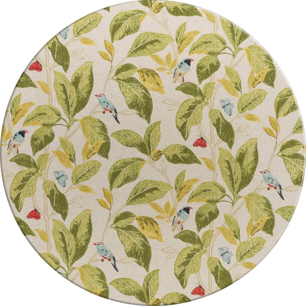 MixMamas Rond Tafelkleed Gecoat - Ø 140 cm  - Tropische Vogels - Groen