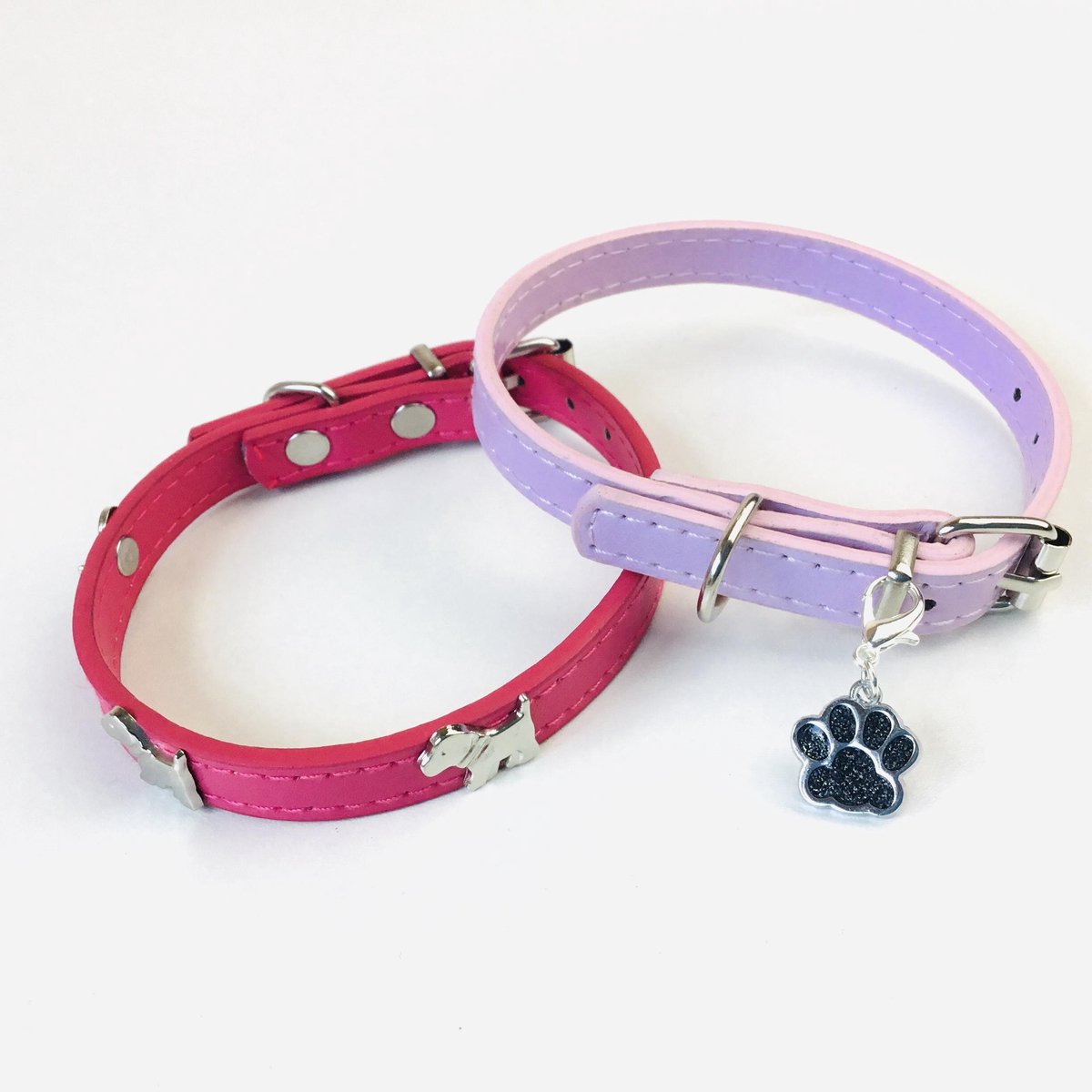 Roze Hondenhalsbanden Leer - 2 Stuks  - Voor Middelgrote Honden - 20 tot 28 CM Halsbreedte