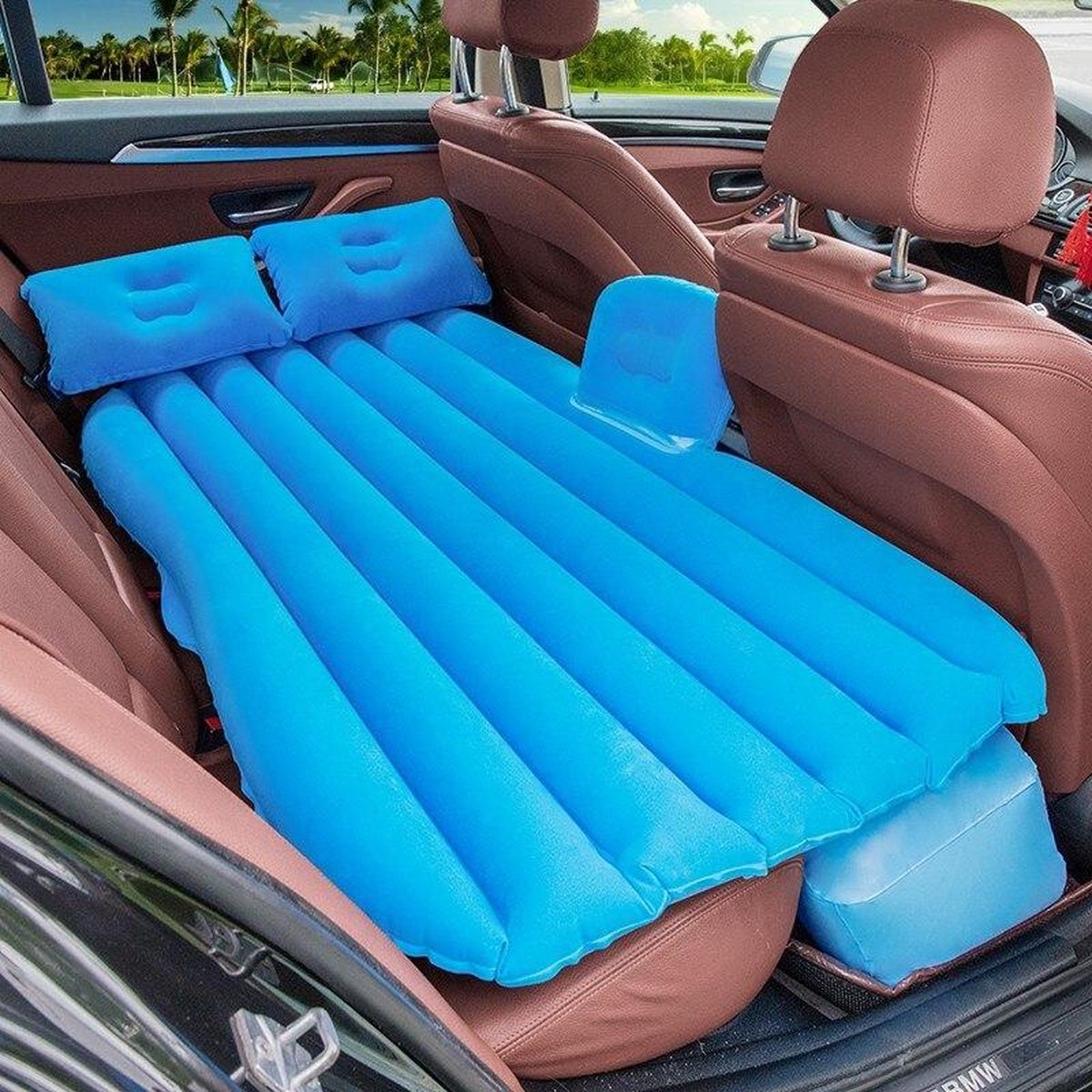 Opblaas auto matras - luchtbed voor in de wagen - camping bank - luchtmatras achterbank - blauw compact matras
