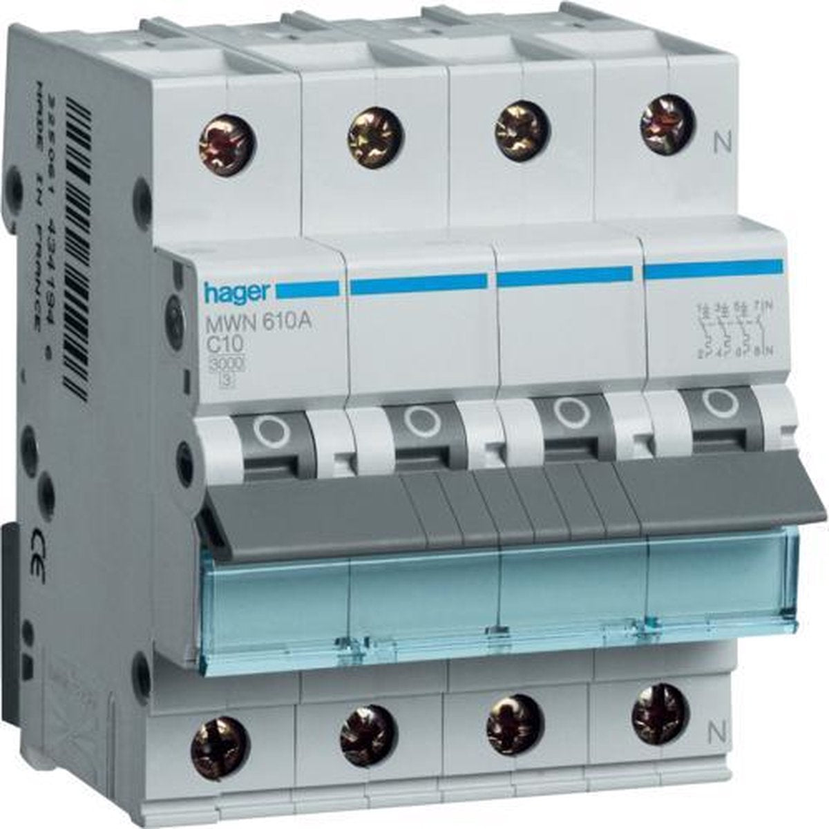 Hager automaat 4 polig (3 polig + N) 25A - 3kA/C