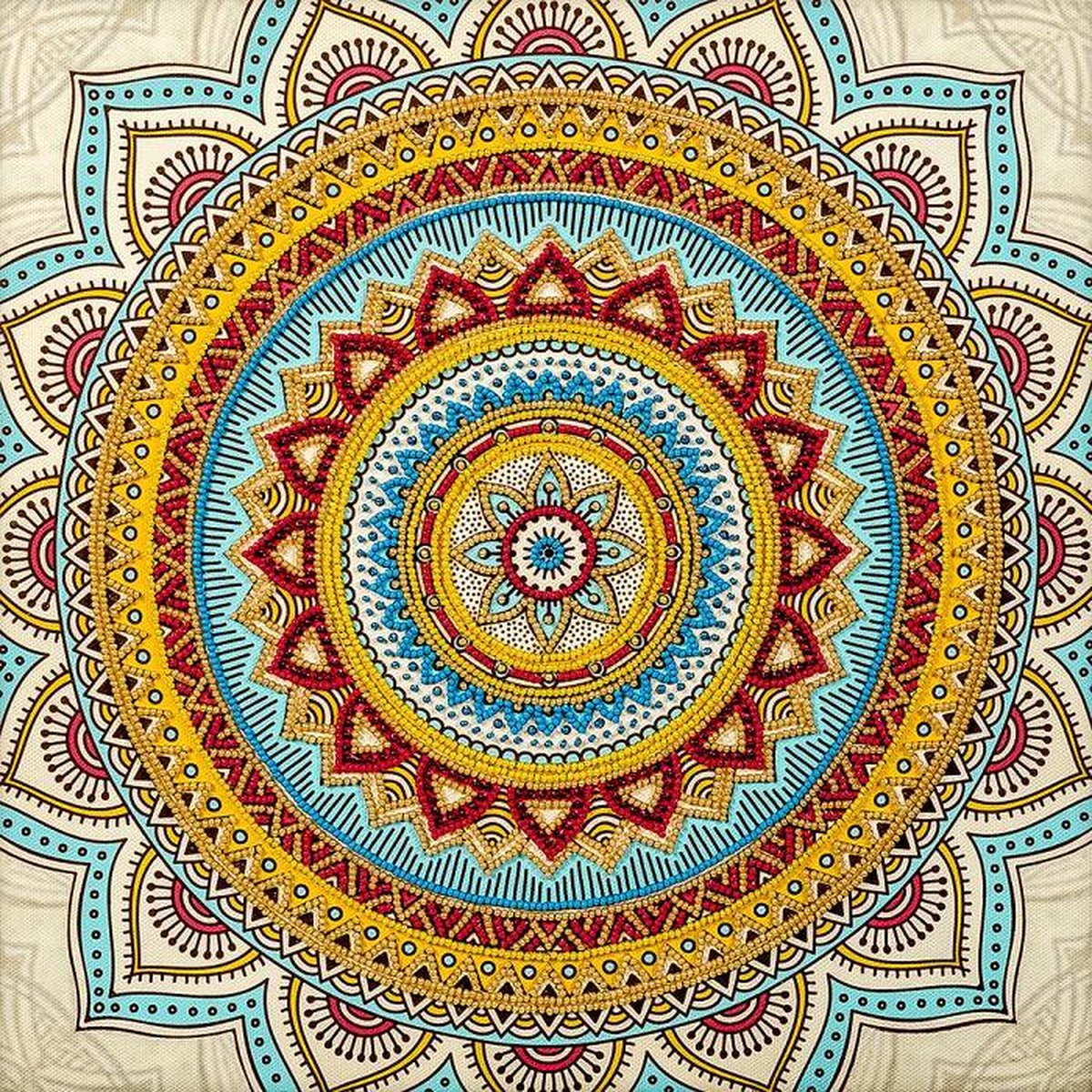 borduurpakket met kralen/parels  MANDALA 2 - Wonderland - opgespannen op hout - 30 x 30 cm