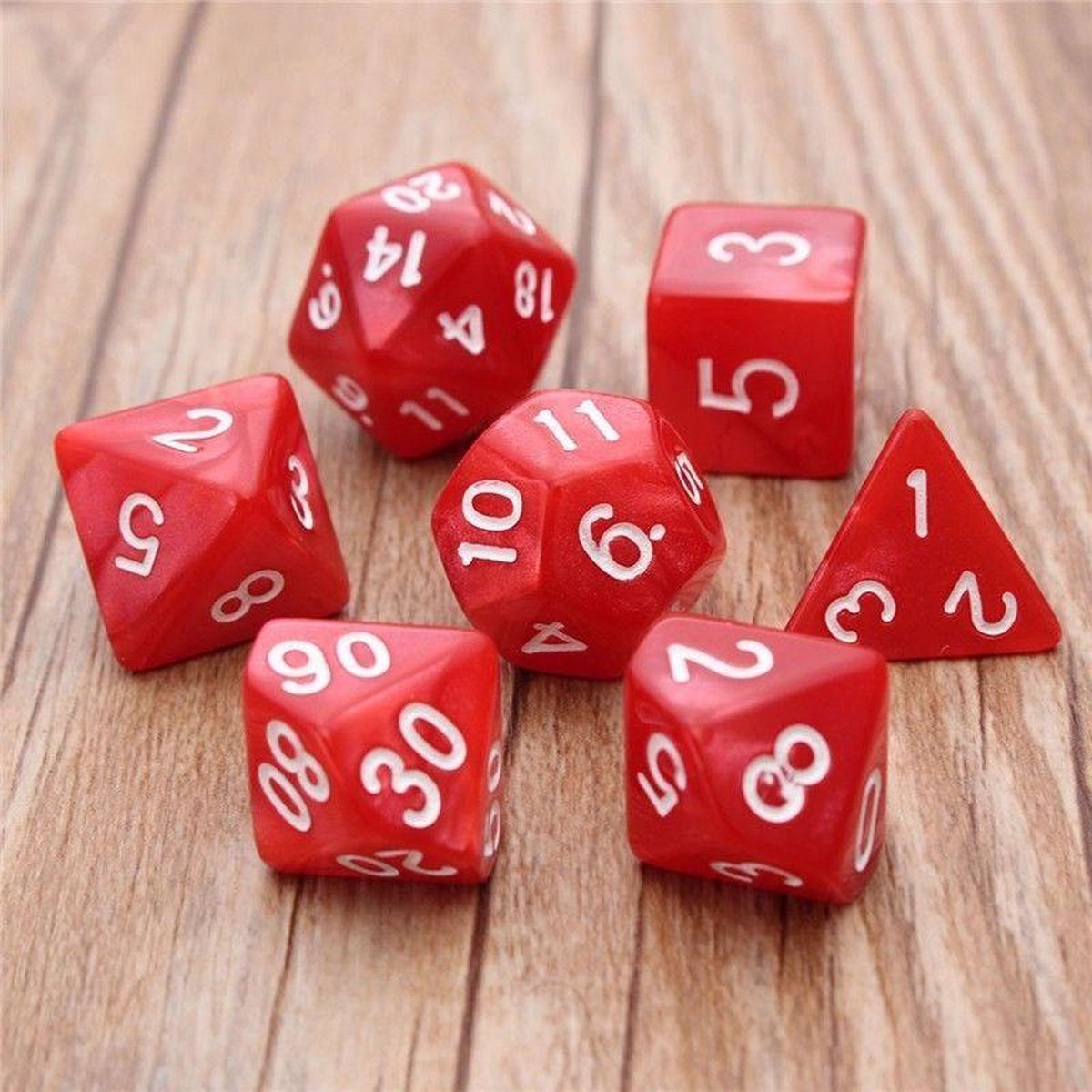 7-delige Polydice / dobbelstenen Set Marmer Rood
