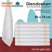 Homéé - Diendoek - Poleerdoek - 50x70cm - 50% katoen 50% ramee 12 stuks - wit met gele rand