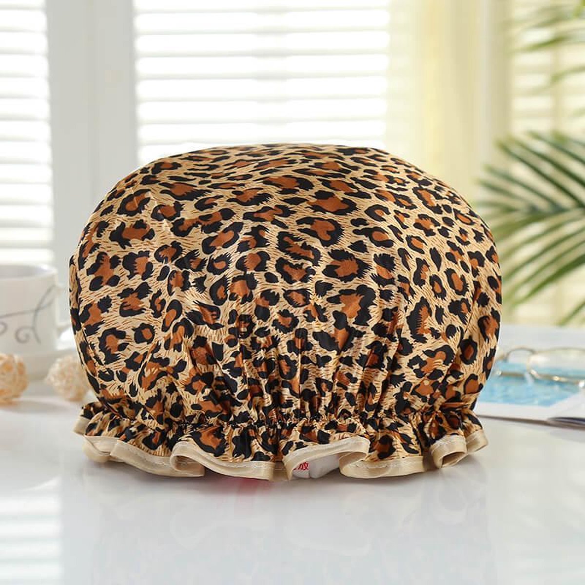 Afabs® XL Extra grote Douchemuts / Shower cap / Douchekapje / Douchecap voor vol haar / krullen / afro - Bruine Leopard / Panter