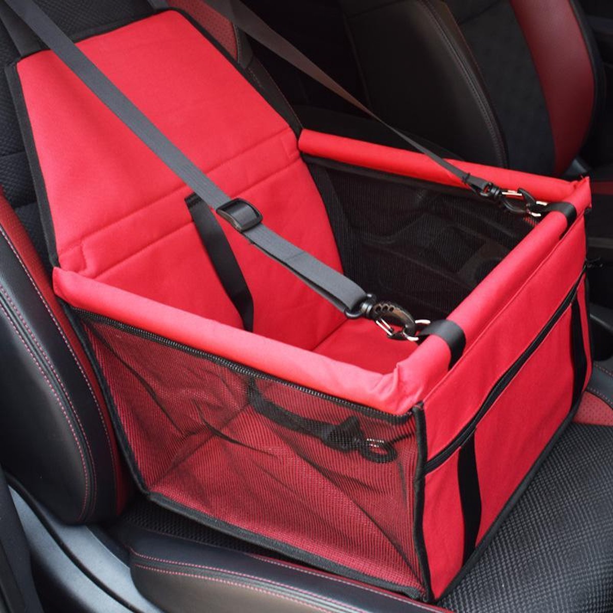 ElegaPet Autostoel hond Rood - Opvouwbaar honden zitje - Dieren zitje – Puppyzitje – Auto Bench hond – Luxe autozitje - Hondenmand - Veiligheidsband – Veilig onderweg - Schone auto