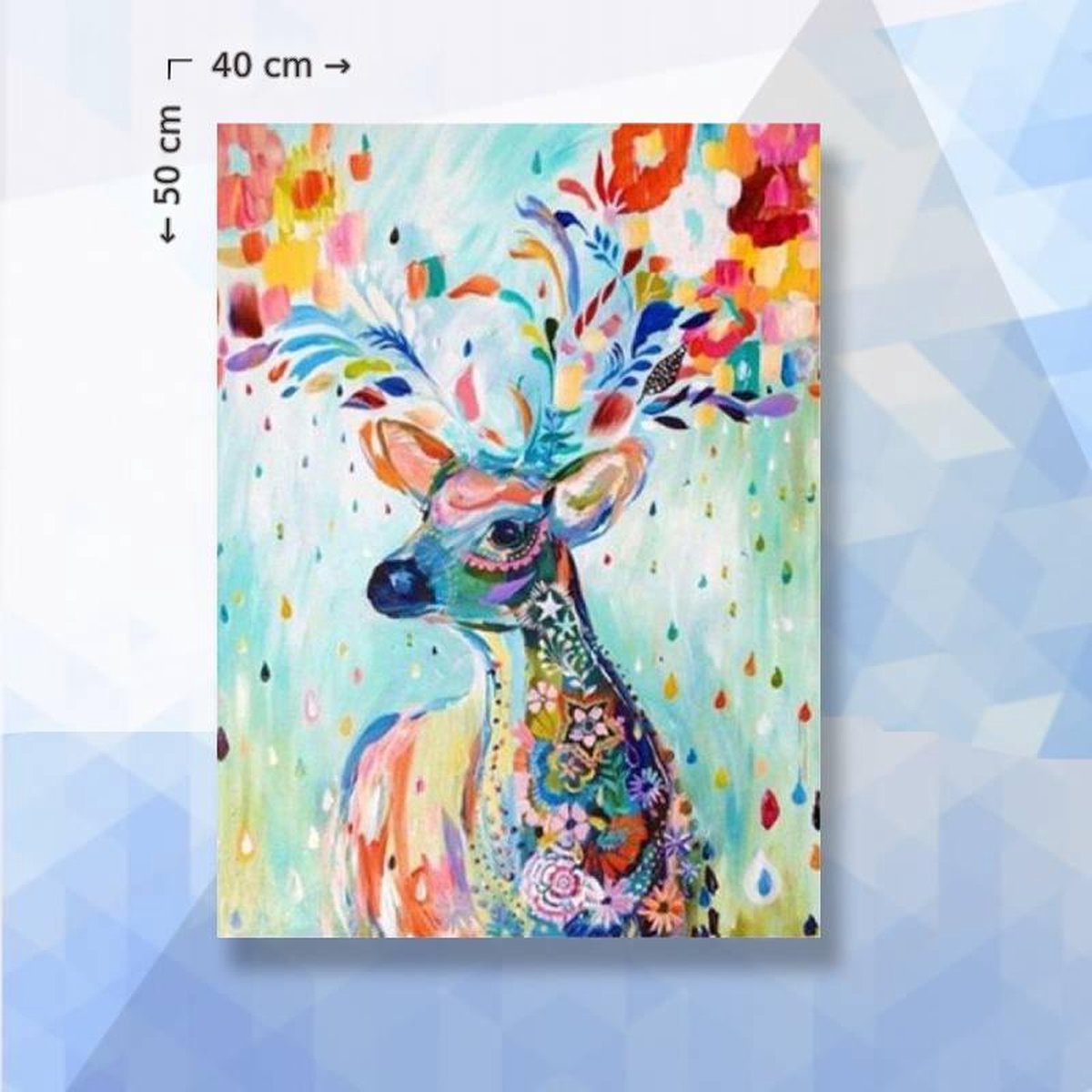 Diamond Painting Pakket Kleurig Hert Met Bloemen - ronde steentjes - 40 x 50 cm