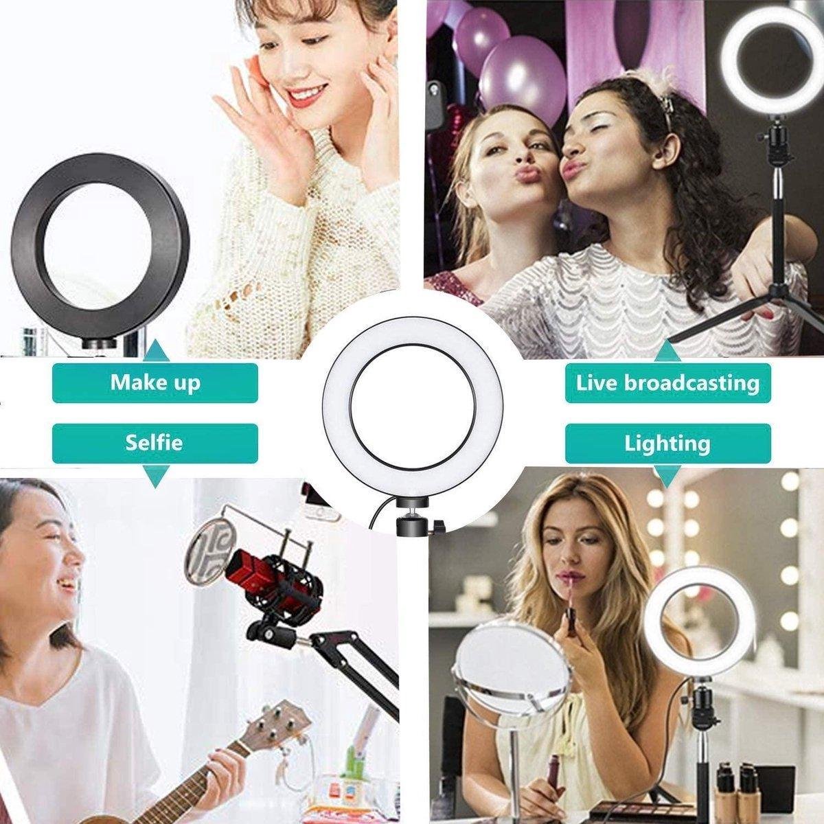 BOTC - Selfie LED Ring Lamp - 26Cm / 10 inch en Telefoonhoude - Zonder Statief – Studiolamp - Ringlamp - Studiolamp - Licht om online make-up te leren - Photography -Youtube - Ins - Tik tok - flitser – Make up light –