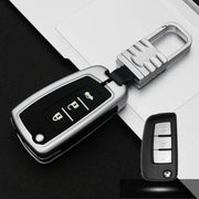 Auto Lichtgevende All-inclusive Zinklegering Sleutel Beschermhoes Sleutel Shell voor Nissan F Stijl Vouwen 3-knop (Zilver)