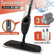 Spray mop Black Edition - Dweilsysteem -  vloerwisser met spray functie - 42cm wisbreedte dweil - Incl. stoffer en blik - Vloertrekker met steel - Vloerreiniger - Bezem