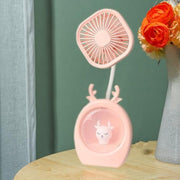 3 STKS Kinderen Cartoon Slaapkamer Desktop Verlichting USB Draagbare Handheld Ventilator (Herten Roze)