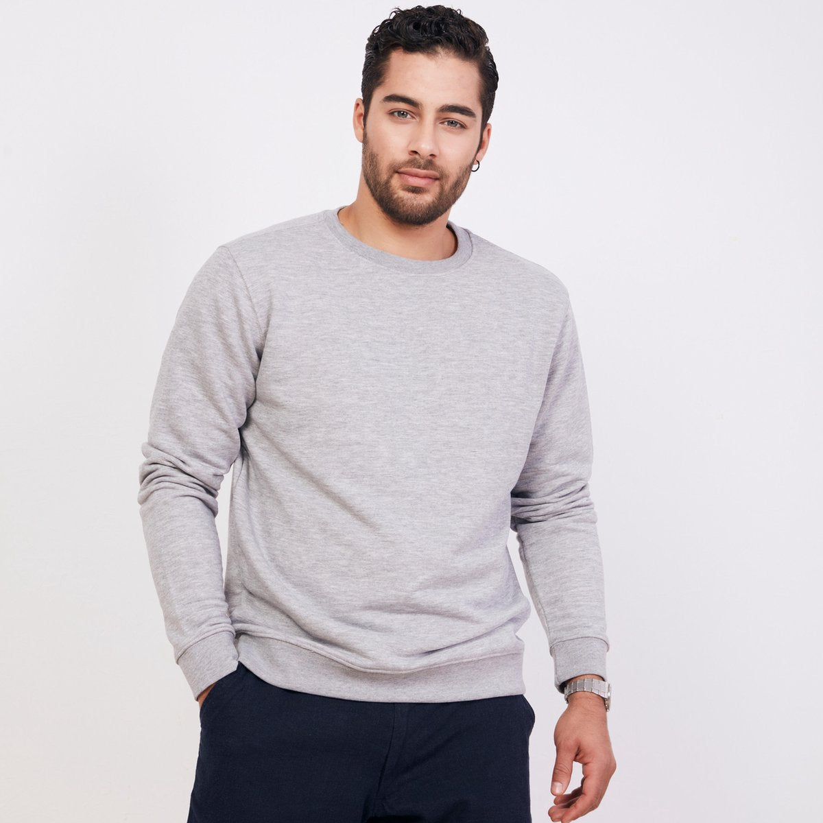 ULTRAMARINE Trui Heren met Ronde Hals van 100% Katoen - Sweater Heren met Lange Mouwen - Truien Heren Volwassenen -  Sweatshirt Heren - Longsleeve Heren - Pullover Mannen - Grijs - L