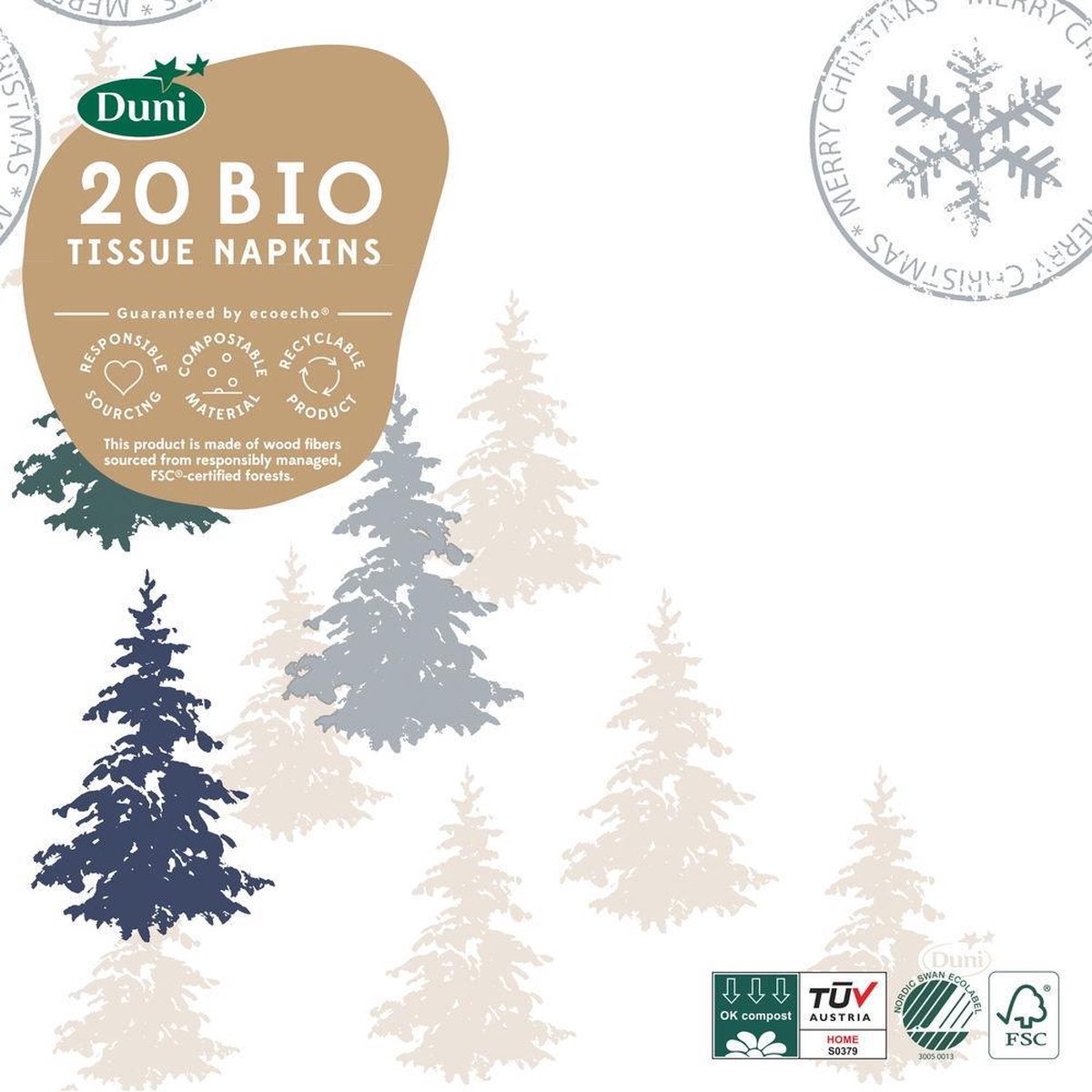 Duni Servetten Trees 3-laags 33 X 33 Cm Papier Wit 20 Stuks
