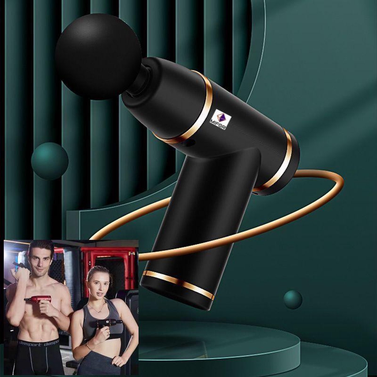 MIFOR® NEW Mini Massage Gun - Sport en Relax Massage - Professioneel Gebruik - Spierherstel & Spierontspanning - Stress Verminderend - Stil en Sterk - Batterij - 2 Verschillende Opzetstukken - Zwart