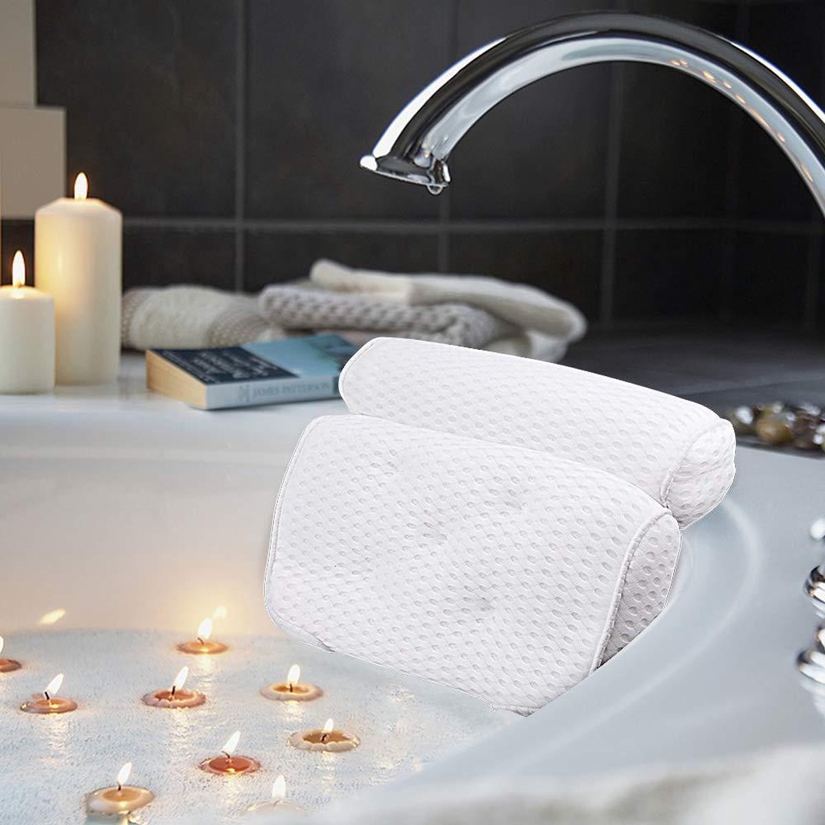 Cosi® Luxe Badkussen met 4D air mesh-technologie | 7 zuignappen Spa Nekkussen | Kussen voor in bad | Sneldrogend spa wellness kussen | Ondersteunende functie voor hoofd